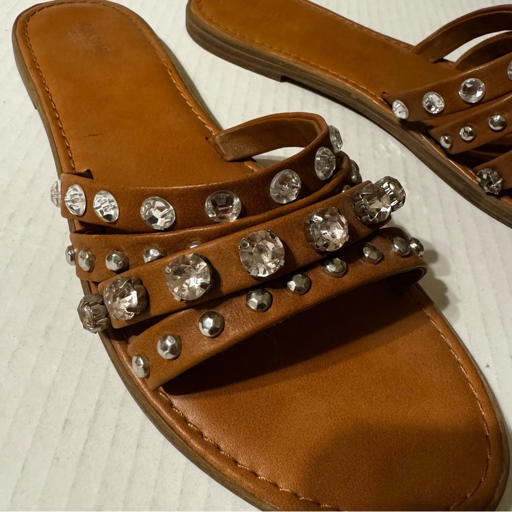 Mossimo Studded Rhinestone Brown Sandals - Picture 7 of 8